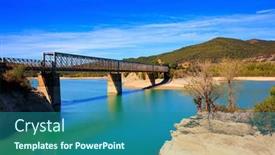  Presentation with water reservoir - Presentation theme featuring picturesque-cliffs-bridge-and-still background and a  colored foreground