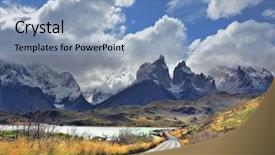  Presentation with chilean - Cool new slide set with picturesque clouds piled up in the blue sky the gravel road goes to the famous cliffs of los kuernos windy day in the chilean patagonia backdrop and a light blue colored foreground