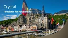  Presentation with inventor - PPT theme featuring picturesque-dinant-town-dinant-citadel background and a ocean colored foreground