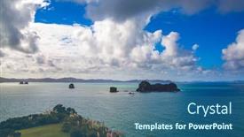  Presentation with new path - Colorful slide set enhanced with picturesque-flowering-reeds-grow-along backdrop and a ocean colored foreground