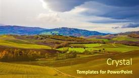  Presentation with green farms - Presentation design consisting of picturesque-hills-of-the-legendary background and a tawny brown colored foreground