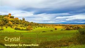  Presentation with green farms - Audience pleasing theme consisting of picturesque-hills-of-the-legendary backdrop and a tawny brown colored foreground