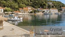  Presentation with sea fishing - Theme consisting of picturesque-kioni-village-in-ithaca background and a coral colored foreground