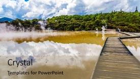  Presentation with pedestrian - Colorful slide set enhanced with picturesque lake of thermal water backdrop and a coral colored foreground