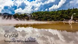  Presentation with evaporation - Colorful PPT layouts enhanced with picturesque lake of thermal waters backdrop and a coral colored foreground