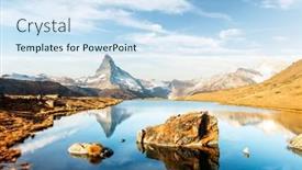  Presentation with clear water - PPT layouts with picturesque-landscape-with-colorful-sunrise background and a  colored foreground