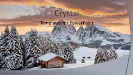  Presentation with log cabin - Slide deck with picturesque-landscape-with-small-wooden background and a coral colored foreground