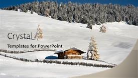  Presentation with log cabin - Theme with picturesque-landscape-with-small-wooden background and a light gray colored foreground