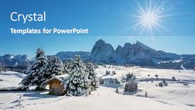  Presentation with log cabin - Presentation design consisting of picturesque-landscape-with-small-wooden background and a teal colored foreground