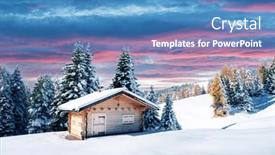  Presentation with log cabin - Theme having picturesque-landscape-with-small-wooden background and a teal colored foreground
