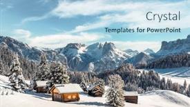 Presentation with log cabin - Presentation theme enhanced with picturesque-landscape-with-small-wooden background and a light blue colored foreground