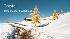  Presentation with log cabin - Presentation theme having picturesque-landscape-with-small-wooden background and a ocean colored foreground