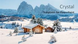  Presentation with log cabin - Slide deck with picturesque-landscape-with-small-wooden background and a  colored foreground