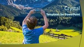  Presentation with green mountains - Beautiful slide set featuring picturesque-little-church-of-santa backdrop and a ocean colored foreground