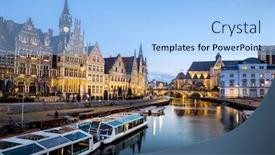  Presentation with buildings - PPT layouts enhanced with picturesque-medieval-buildings-on-leie background and a light blue colored foreground