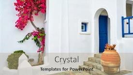  Presentation with bougainvillea - Audience pleasing slide set consisting of picturesque-narrow-street-with-traditional backdrop and a coral colored foreground