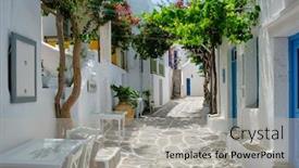  Presentation with street - Audience pleasing presentation design consisting of picturesque-narrow-street-with-traditional backdrop and a light gray colored foreground