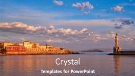  Presentation with crete island - Beautiful presentation design featuring picturesque-old-port-of-chania backdrop and a red colored foreground