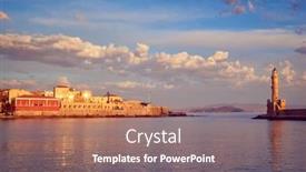 Presentation with crete island - Audience pleasing PPT theme consisting of picturesque-old-port-of-chania backdrop and a gray colored foreground