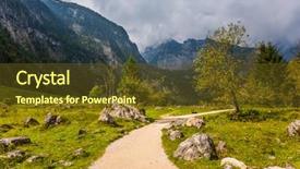  Presentation with mountain lake - Theme featuring picturesque path in the mountains background and a tawny brown colored foreground