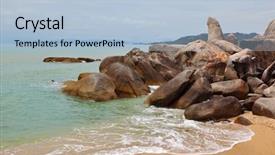  Presentation with grandma - Colorful presentation design enhanced with picturesque pile of stones grandma and grandpa on the coast of the gulf of thailand lamai beach samui island backdrop and a light blue colored foreground