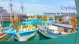  Presentation with napa - Presentation theme with picturesque-port-with-fishing-boats background and a light blue colored foreground