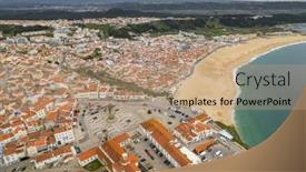  Presentation with coast - PPT layouts with picturesque-portuguese-coast-town-nazare background and a coral colored foreground