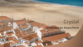  Presentation with resort - PPT theme with picturesque-portuguese-coast-town-nazare background and a coral colored foreground