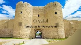  Presentation with green city - Amazing PPT layouts having picturesque-powerful-fortifications-and-gates backdrop and a coral colored foreground