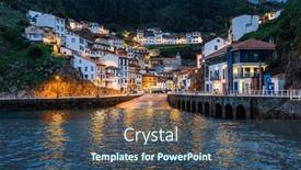  Presentation with amphitheater - Presentation theme featuring picturesque-reflection-in-sea-water background and a ocean colored foreground