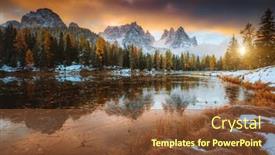  Presentation with rocks - Beautiful presentation theme featuring picturesque-rocks-over-the-lake backdrop and a tawny brown colored foreground