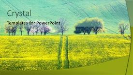  Presentation with green hills - Cool new slide set with picturesque-rural-landscape-with-green backdrop and a mint green colored foreground