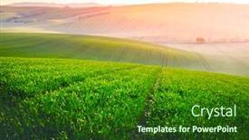  Presentation with green hills - PPT theme enhanced with picturesque-rural-landscape-with-green background and a forest green colored foreground