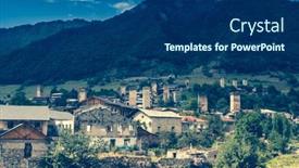  Presentation with towers - Colorful presentation design enhanced with picturesque-scenery-of-mestia backdrop and a ocean colored foreground