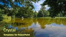  Presentation with summer trees - Slide deck with picturesque-scenery-of-tranquil-pond background and a tawny brown colored foreground