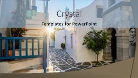  Presentation with windows doors - Amazing PPT theme having picturesque-scenic-narrow-streets backdrop and a light blue colored foreground