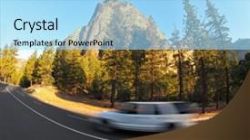  Presentation with car park - Cool new PPT layouts with picturesque site in yosemite national park the car on abrupt turn of road a pine and a rock backdrop and a light blue colored foreground