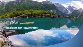  Presentation with green lake - Presentation theme consisting of picturesque-small-boat-is-moored background and a ocean colored foreground