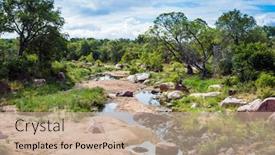  Presentation with africa tourism - Amazing slides having picturesque-steppe-rocky-stream-kruger backdrop and a coral colored foreground