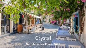  Presentation with mediterranean - Presentation design having picturesque-street-in-mediterranean-alacati background and a gray colored foreground