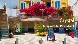  Presentation with bougainvillea - PPT theme enhanced with picturesque-street-with-colorful-houses background and a  colored foreground