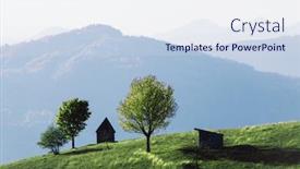  Presentation with summer trees - Colorful presentation design enhanced with picturesque-summer-meadow-with-wooden backdrop and a sky blue colored foreground