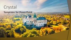  Presentation with bird eye view - PPT theme having picturesque-sunny-scene-of-olesko background and a light blue colored foreground