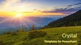  Presentation with earth rising sun illustration - Cool new PPT theme with picturesque sunset in the alpine backdrop and a tawny brown colored foreground
