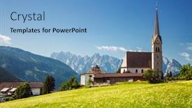  Presentation with catholic - Theme featuring picturesque-touristic-alpine-village background and a light blue colored foreground