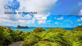  Presentation with new path - Slide set having picturesque-trees-grow-along background and a light blue colored foreground