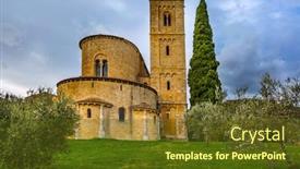  Presentation with rural tourism concept - Colorful PPT layouts enhanced with picturesque-tuscany-ancient-medieval-magnificent backdrop and a tawny brown colored foreground
