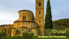  Presentation with rural tourism concept - PPT theme enhanced with picturesque-tuscany-tall-slender-cypress background and a tawny brown colored foreground