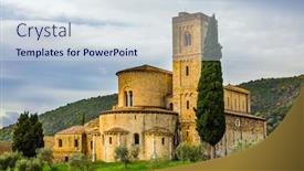  Presentation with rural tourism - Theme featuring picturesque-tuscany-the-ancient-monastery background and a sky blue colored foreground