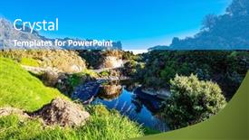  Presentation with new zealand - Presentation theme with picturesque-vaipingau-stream-reflects-hills background and a teal colored foreground